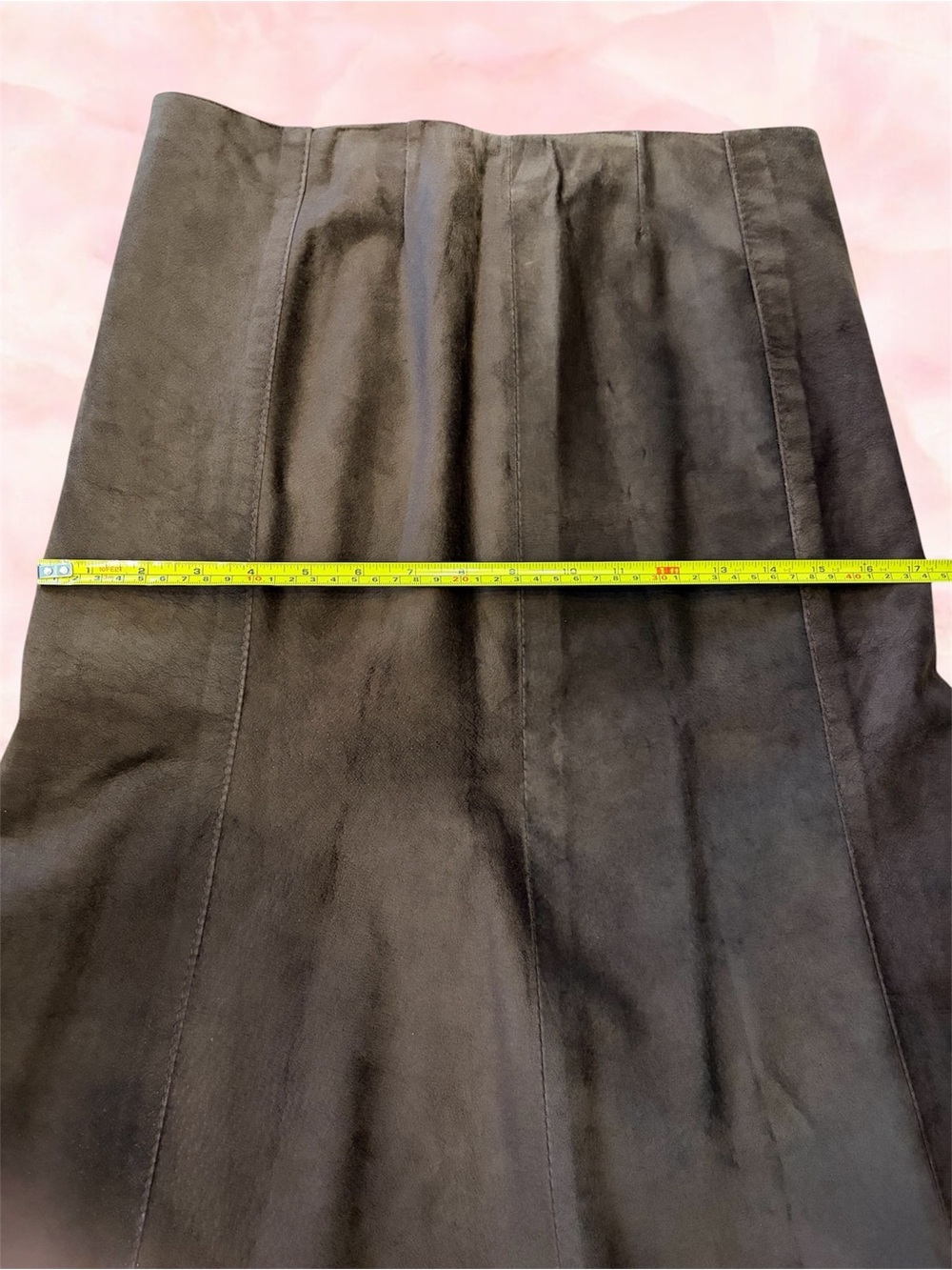 Chocolate Brown Suede A-Line Classic Skirt | Flowy Panel Design | Size S - M - Picture 5 of 6